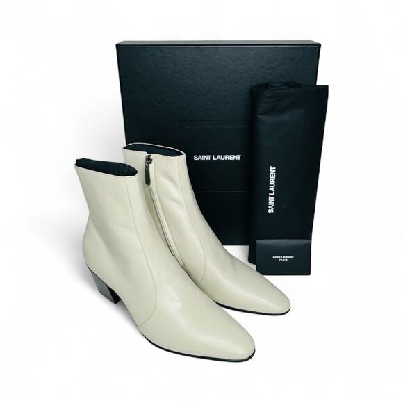 NIB Saint Laurent Vassili Boots EU 42 US 9 Smooth Leather Ivory White $1,250 - Picture 5 of 14
